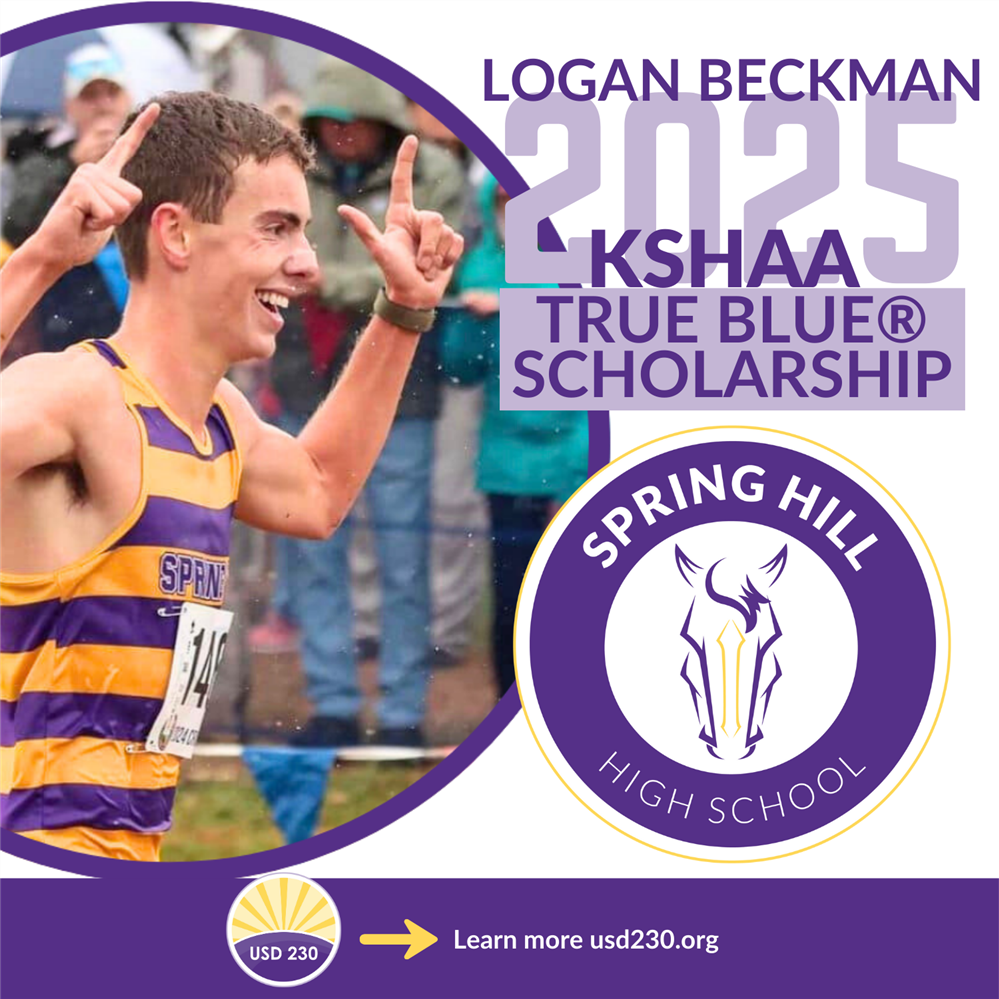  Image of Logan Beckman Running with #1fingers in the air, announces his KSHAA Scholarship